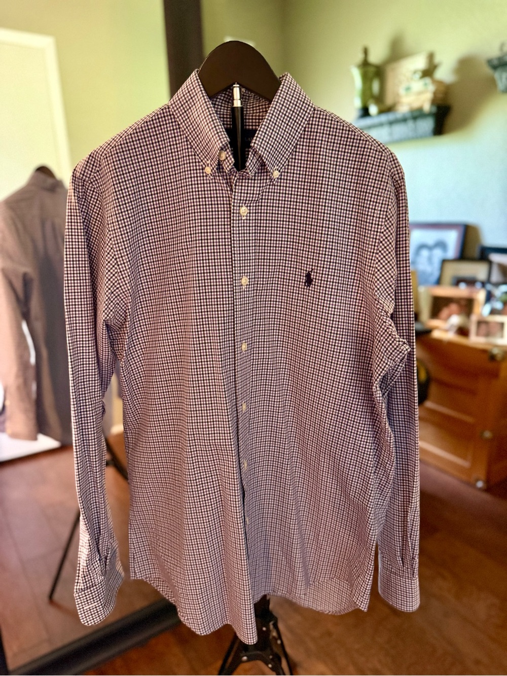 Ralph Lauren Men’s Purple and White Mini-Check Button-Down Shirt- size Small